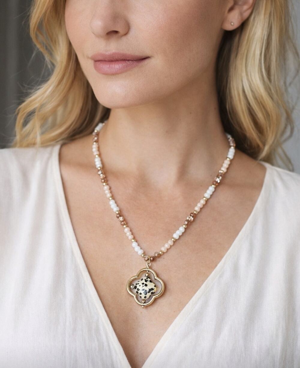 Pomina Beaded Clover Semi Precious Necklace New